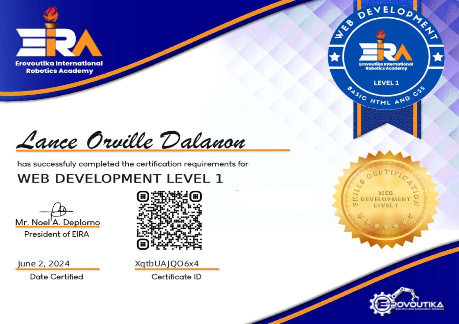 Web Development Level 1 Basic HTML5 and CSS3 - Issued in April 2024